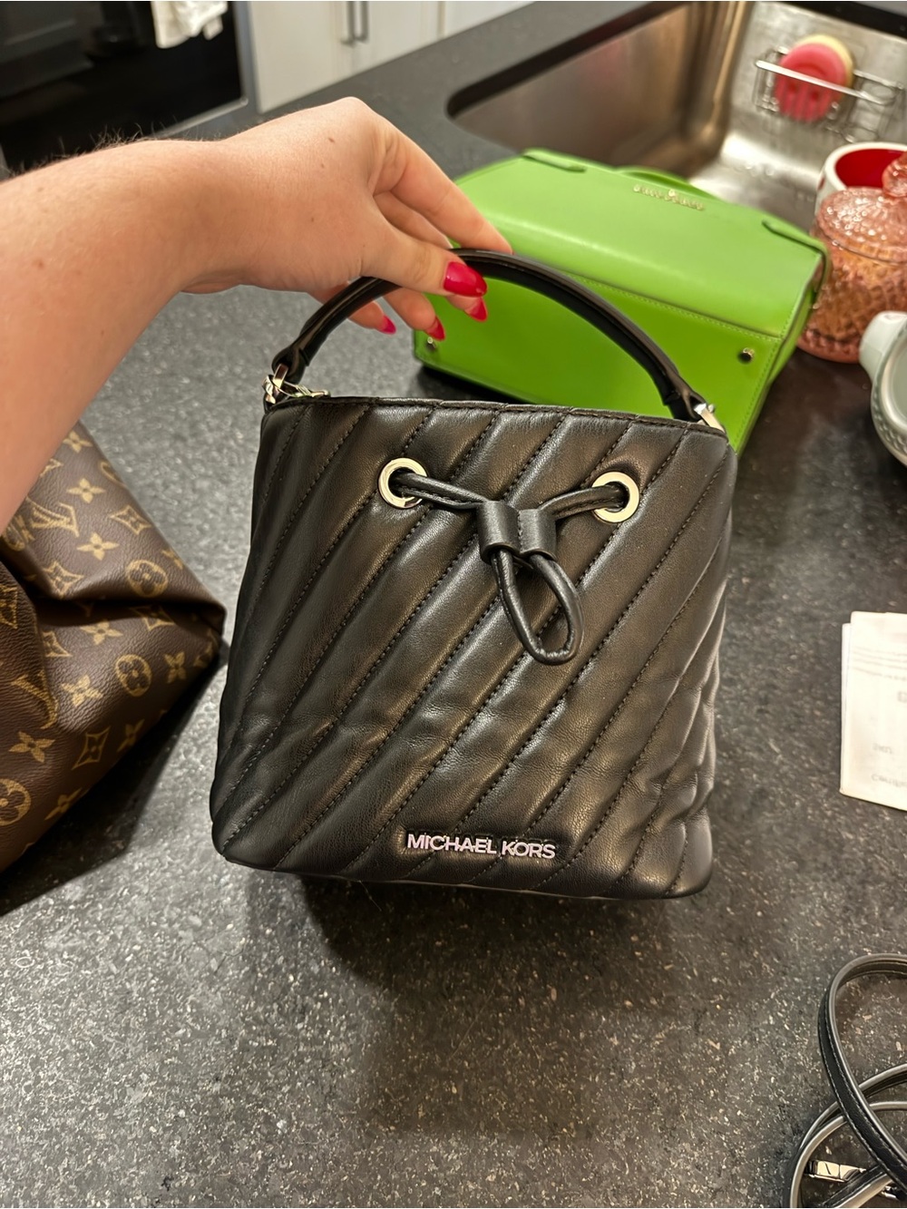 MICHAEL KORS Black Quilted Drawstring Top-Handle Mini Bag